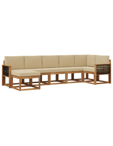 Set di divani da esterno 7 pcs Naturale e Beige Poliestere
