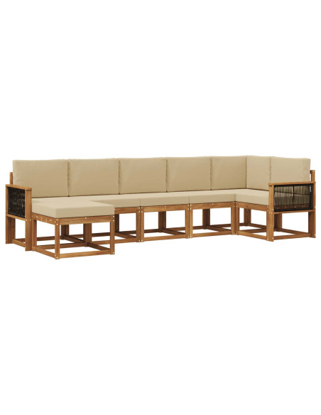 Set di divani da esterno 7 pcs Naturale e Beige Poliestere