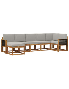 Set di divani da esterno 7 pcs Naturale e Grigio Chiaro