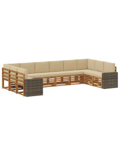 Set di divani da esterno 10 pcs Naturale e Beige Poliestere