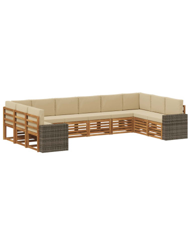 Set di divani da esterno 10 pcs Naturale e Beige Poliestere