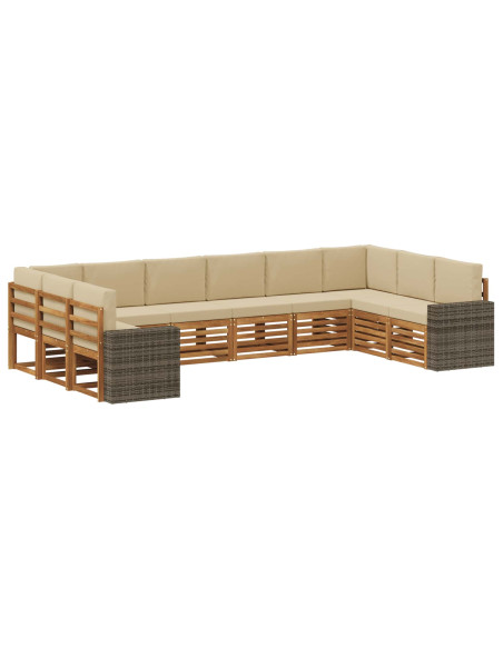 Set di divani da esterno 10 pcs Naturale e Beige Poliestere