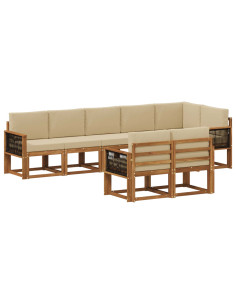 Set di divani da esterno 8 pcs Naturale e Beige Poliestere