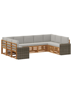 Set divano sezionale 9 pcs Naturale e Grigio Chiaro Poliestere