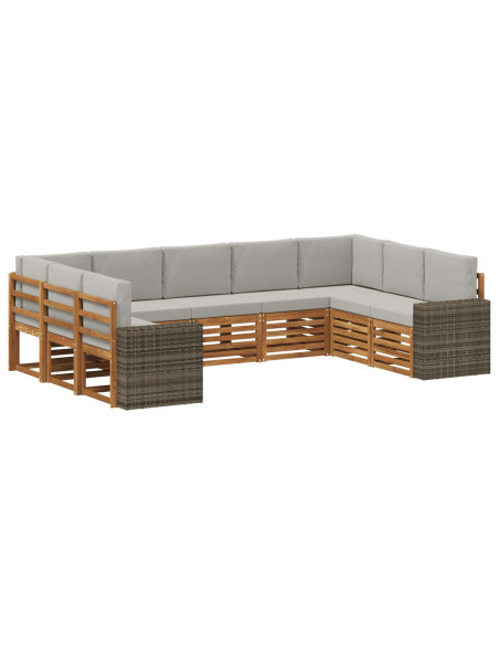 Set divano sezionale 9 pcs Naturale e Grigio Chiaro Poliestere