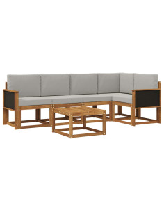 Set di divani da esterno 6 pcs Naturale e Grigio Chiaro