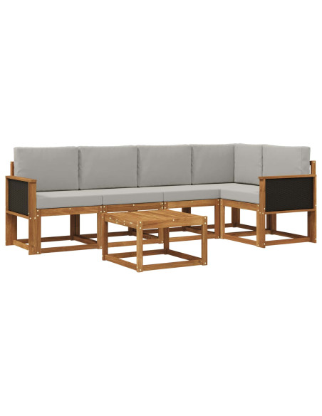 Set di divani da esterno 6 pcs Naturale e Grigio Chiaro