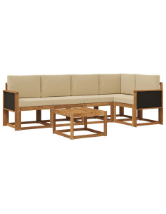 Set di divani da esterno con cuscino 6 pcs Naturale e Beige