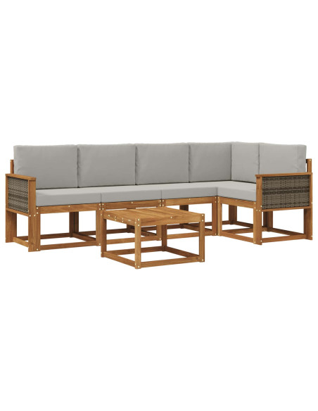 Set di divani da esterno 6 pcs Naturale e Grigio Chiaro