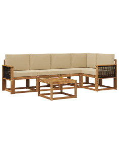 Set di divani da esterno con cuscino 6 pcs Naturale e Beige
