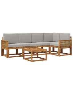 Set di divani da esterno 6 pcs Naturale e Grigio Chiaro