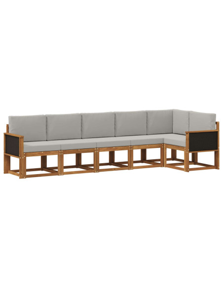 Set di divani da esterno 6 pcs Naturale e Grigio Chiaro
