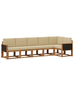 Set di divani da esterno 6 pcs Naturale e Beige Poliestere
