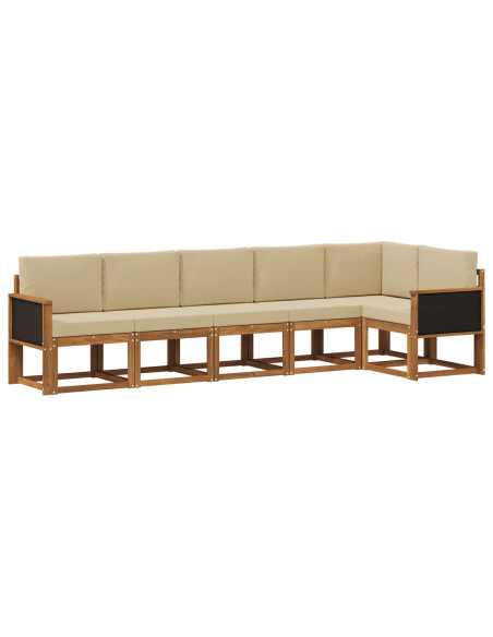 Set di divani da esterno 6 pcs Naturale e Beige Poliestere