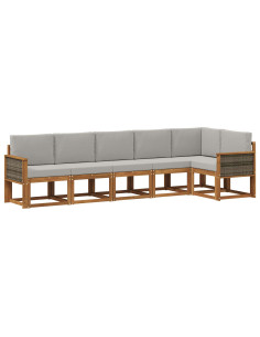 Set di divani da esterno 6 pcs Naturale e Grigio Chiaro