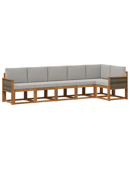 Set di divani da esterno 6 pcs Naturale e Grigio Chiaro