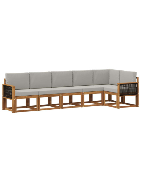 Set di divani da esterno 6 pcs Naturale e Grigio Chiaro