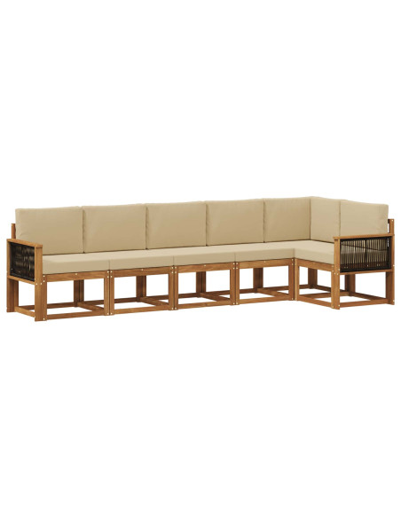 Set di divani da esterno 6 pcs Naturale e Beige Poliestere