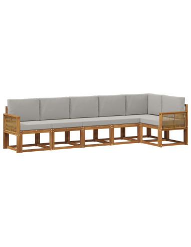 Set di divani da esterno 6 pcs Naturale e Grigio Chiaro