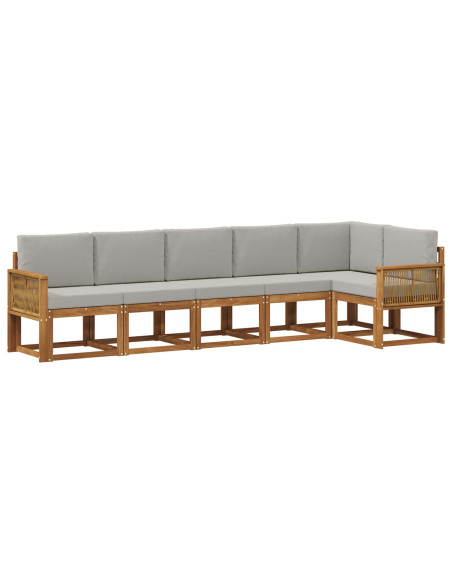 Set di divani da esterno 6 pcs Naturale e Grigio Chiaro
