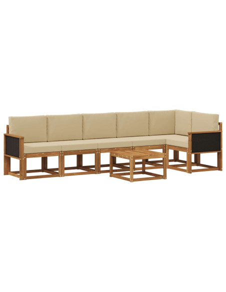 Set di divani da esterno 7 pcs Naturale e Beige Poliestere