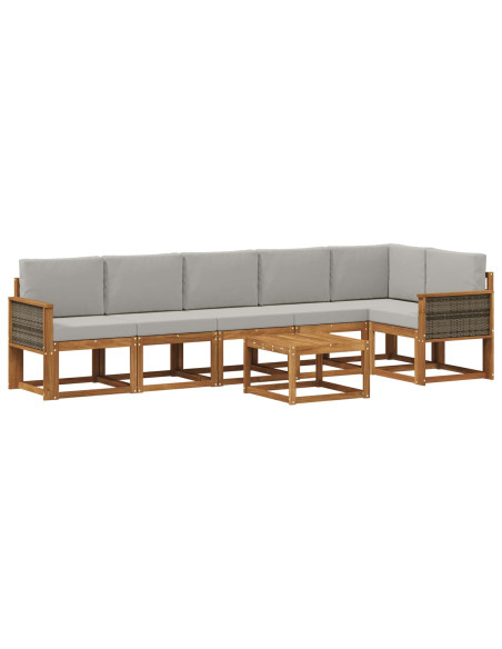 Set di divani da esterno 7 pcs Naturale e Grigio Chiaro