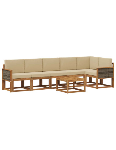 Set di divani da esterno 7 pcs Naturale e Beige Poliestere