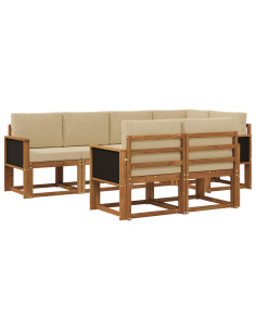Set di divani da esterno 7 pcs Naturale e Beige Poliestere