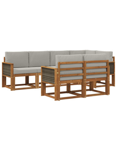 Set di divani da esterno 7 pcs Naturale e Grigio Chiaro