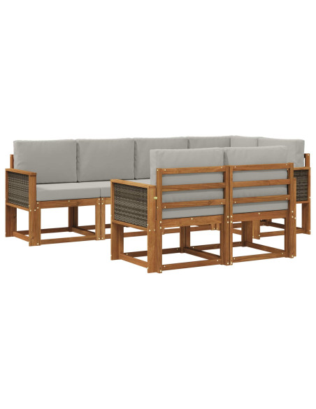 Set di divani da esterno 7 pcs Naturale e Grigio Chiaro