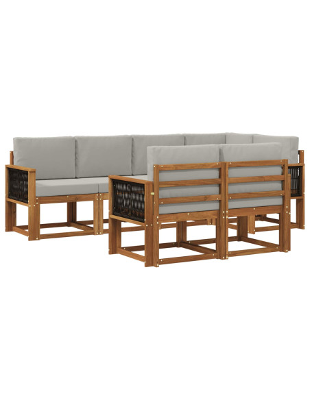 Set di divani da esterno 7 pcs Naturale e Grigio Chiaro