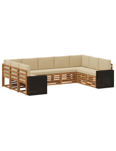 Set divano sezionale 9 pcs Naturale e Beige Poliestere
