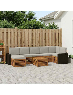 Set di divani da esterno 8 pcs Naturale e Grigio Chiaro