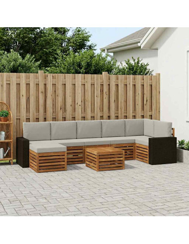Set di divani da esterno 8 pcs Naturale e Grigio Chiaro