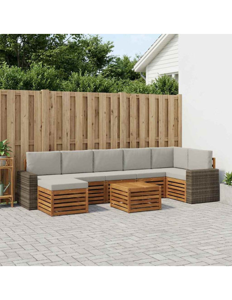 Set di divani da esterno 8 pcs Naturale e Grigio Chiaro