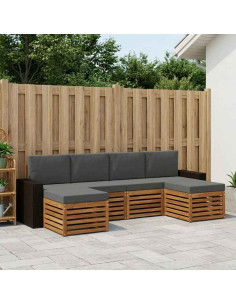 Set divani 6 pcs Naturale e Antracite Legno di Acacia Massello