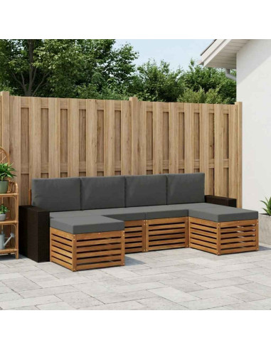 Set divani 6 pcs Naturale e Antracite Legno di Acacia Massello
