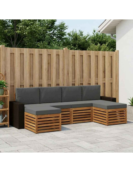 Set divani 6 pcs Naturale e Antracite Legno di Acacia Massello