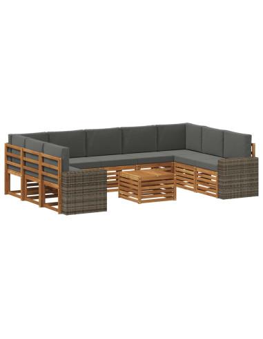 Set divani 10 pcs Naturale e Antracite Legno di Acacia Massello