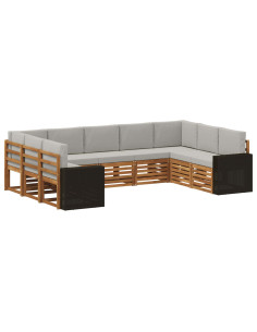 Set di divani da esterno 9 pcs Naturale e Grigio Chiaro