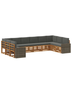 Set di divani da esterno 10 pcs Naturale e Antracite Poliestere