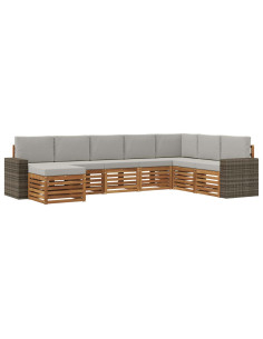Set di divani da esterno 8 pcs Naturale e Grigio Chiaro