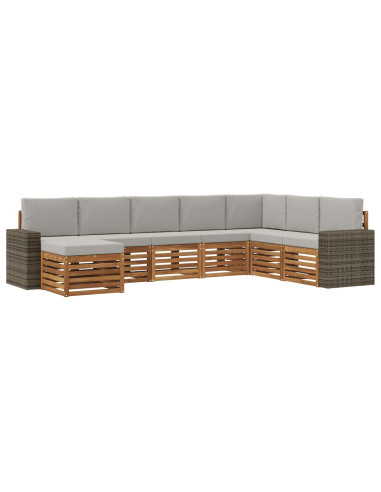 Set di divani da esterno 8 pcs Naturale e Grigio Chiaro