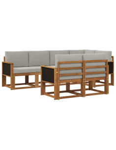 Set di divani da esterno 7 pcs Naturale e Grigio Chiaro