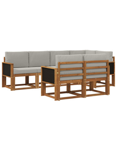 Set di divani da esterno 7 pcs Naturale e Grigio Chiaro