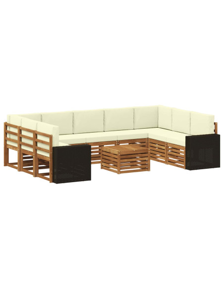 Set divani 10 pcs Naturale e Crema Legno di Acacia Massello