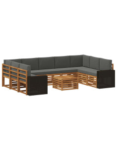 Set divani 10 pcs Naturale e Antracite Legno di Acacia Massello