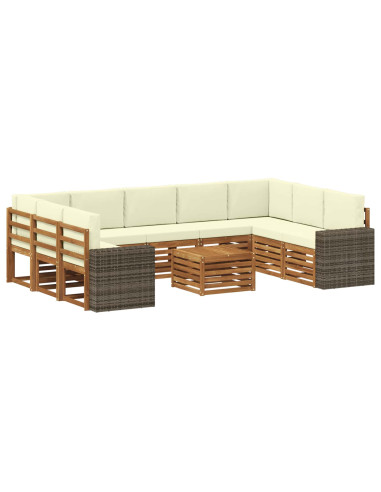 Set divani 10 pcs Naturale e Crema Legno di Acacia Massello