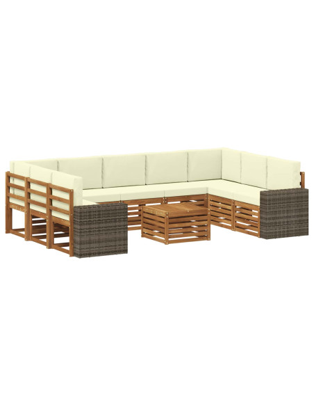 Set divani 10 pcs Naturale e Crema Legno di Acacia Massello