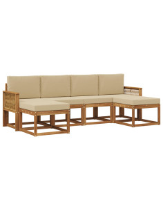 Set di divani da esterno 6 pcs Naturale e Beige Poliestere